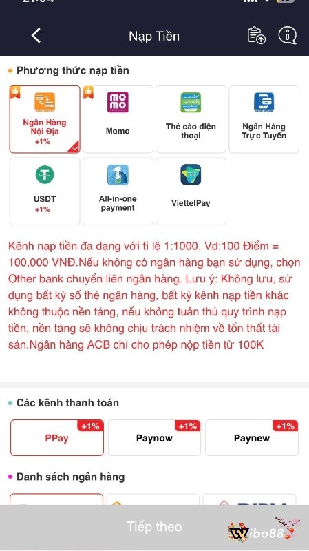 Nạp tiền tại web cược được xây dựng một cách đa dạng và tiện lợi