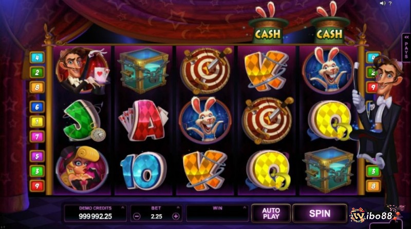 Bạn nhấn Spin hoặc Auto Play để bắt đầu trò chơi Rabbit in the Hat