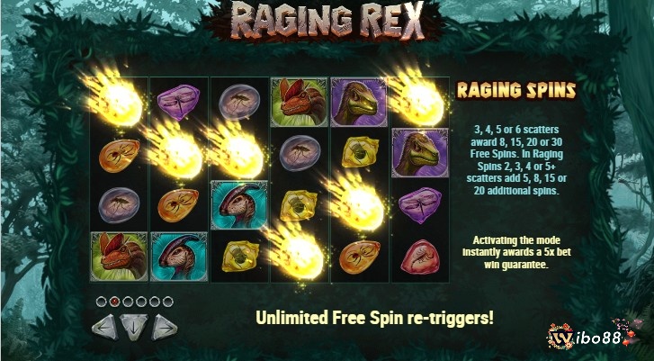 Bạn có tới 30 vòng quay miễn phí trong Raging Rex slot